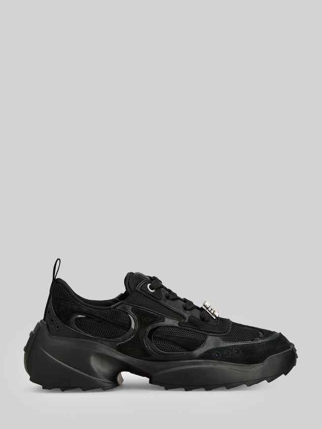 Roger Vivier Viv' On The Run Sneakers In Leather And Fabric Black