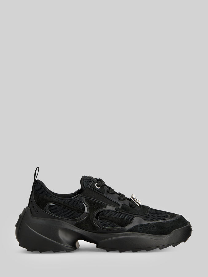 Roger Vivier Viv' On The Run Sneakers In Leather And Fabric Black