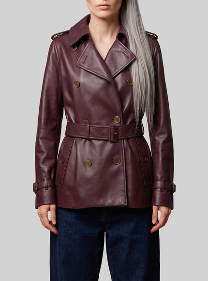 Burberry Short Kensington Leather Trench Coat 6 Bordeaux