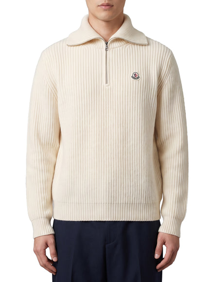Moncler Ribbed Wool Turtleneck With Logo White