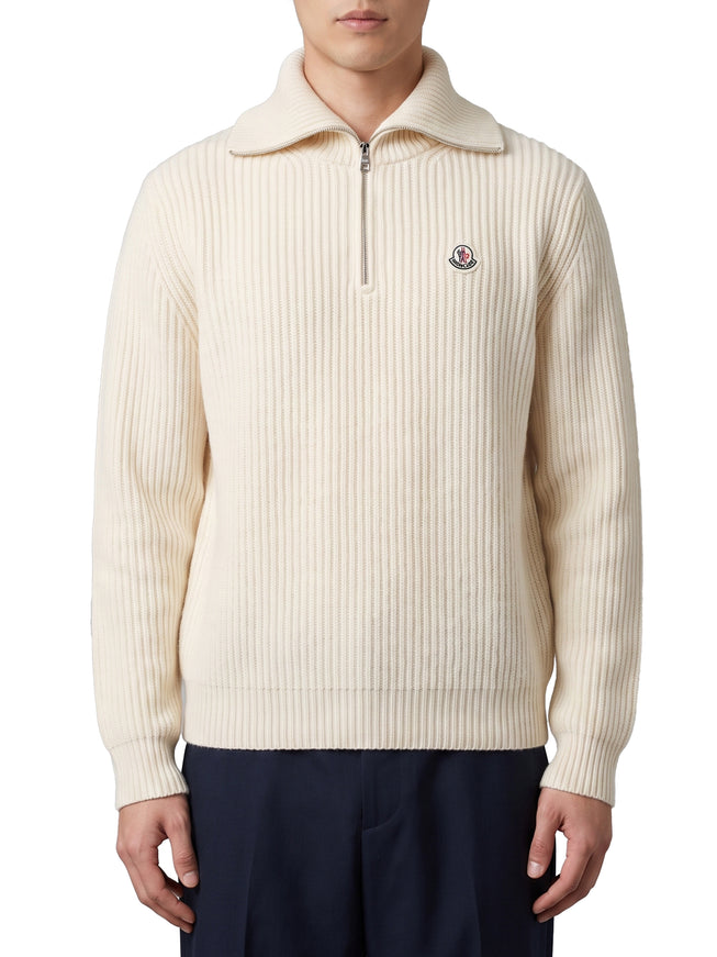 Moncler Ribbed Wool Turtleneck With Logo White