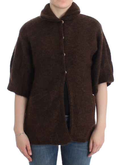 Cavalli elegant short sleeved brown cardigan front view