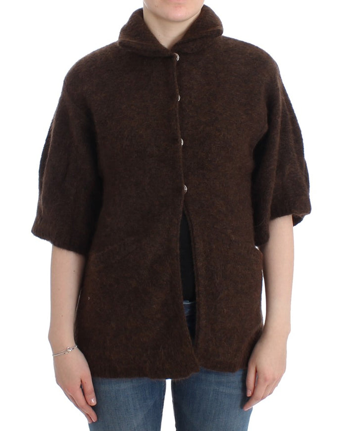 Cavalli elegant short sleeved brown cardigan front view