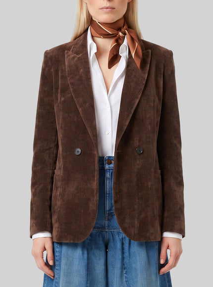 Sutton New York Double-breasted Délavé Velvet Jacket Brown