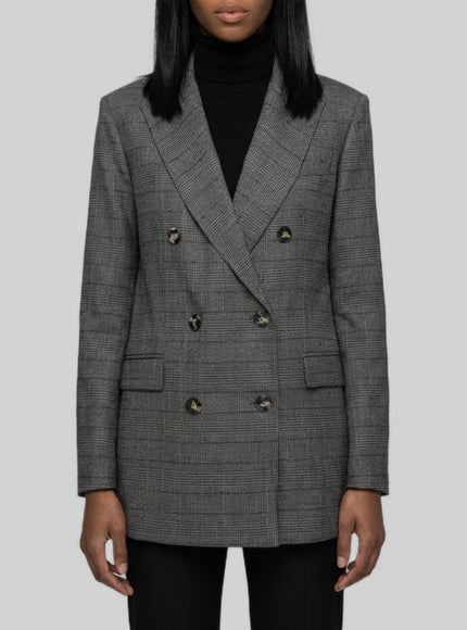 Sutton New York Double-breasted Prince Of Wales Check Jacket Grey