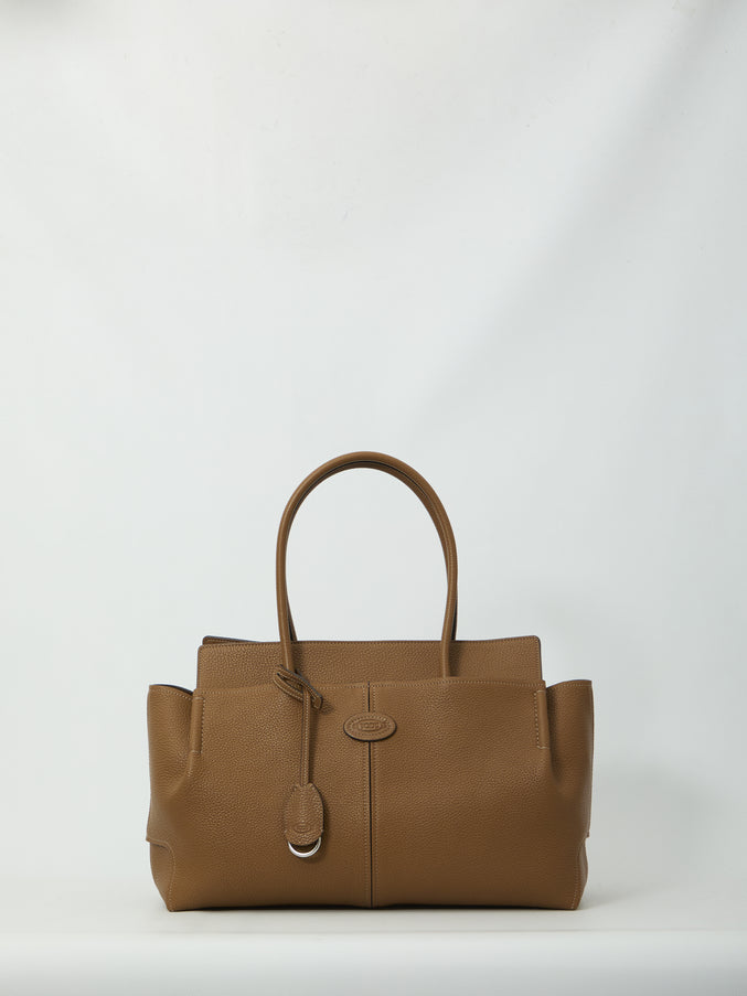 Tod's Hammered Leather Medium Tote Bag QT Brown