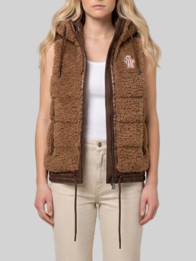 Moncler Grenoble Teddy Fleece Gilet Brown