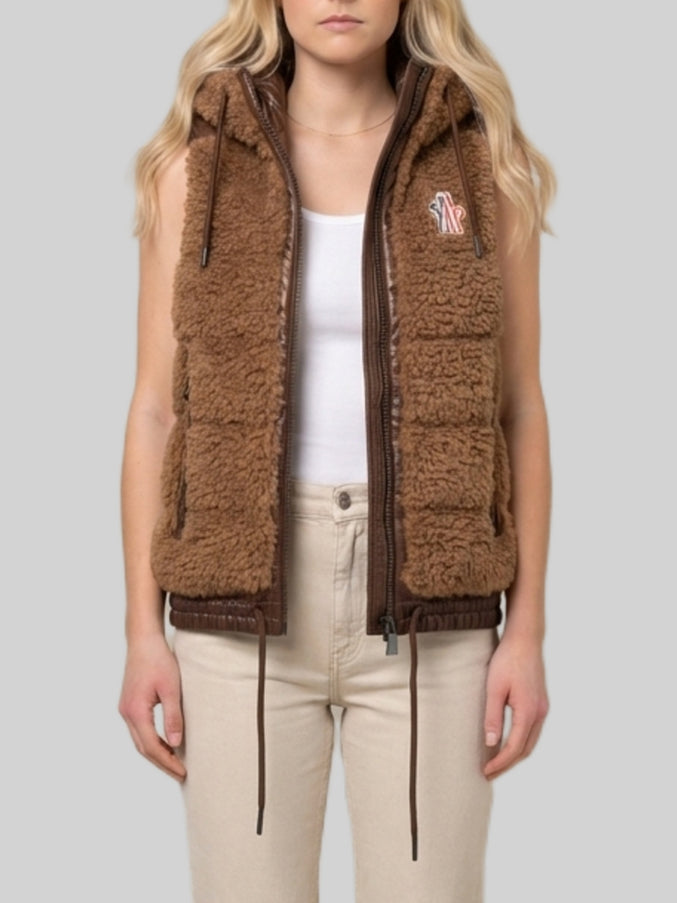 Moncler Grenoble Teddy Fleece Gilet Brown