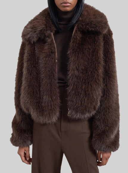 The Frankie Shop Dark Plum Hope Faux Fur Jacket Brown