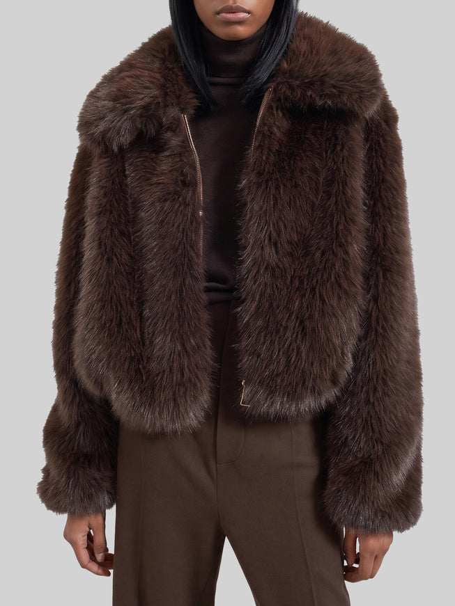 The Frankie Shop Dark Plum Hope Faux Fur Jacket Brown