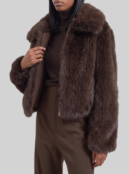 The Frankie Shop Dark Plum Hope Faux Fur Jacket