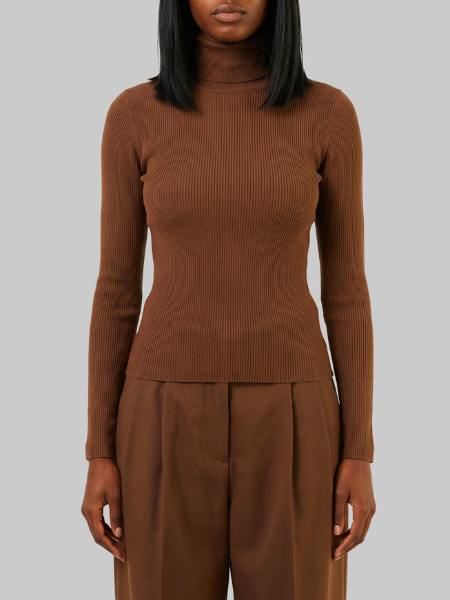 Max Mara Turtleneck In Wool Yarn Brown