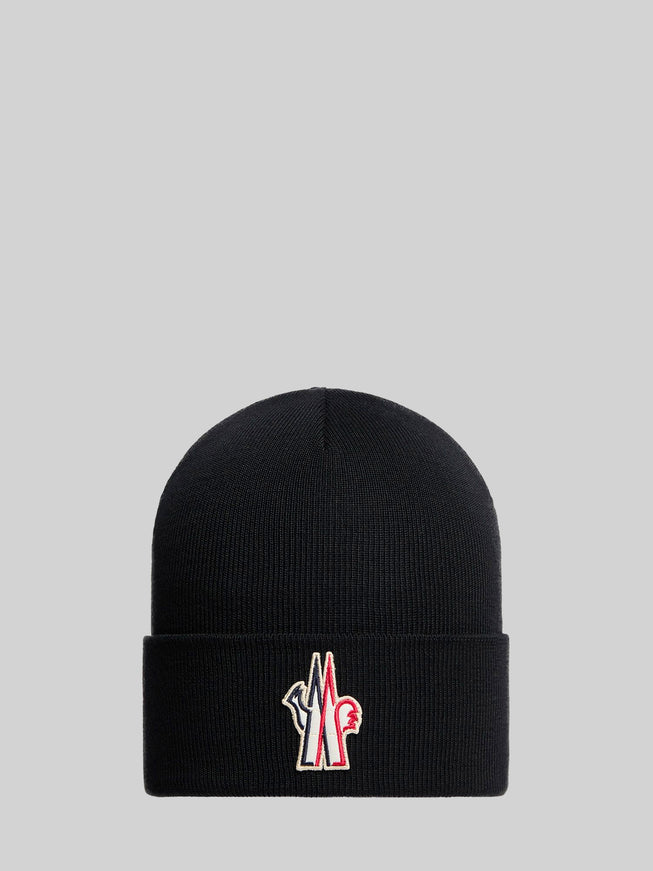 Moncler Grenoble Black Wool Beanie With Logo QT Black