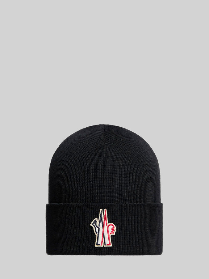 Moncler Grenoble Black Wool Beanie With Logo QT Black