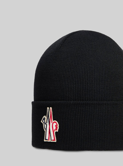 Moncler Grenoble Black Wool Beanie With Logo