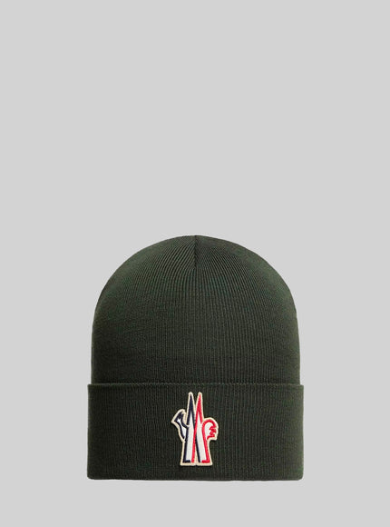 Moncler Grenoble Dark Green Wool Beanie With Logo QT Green