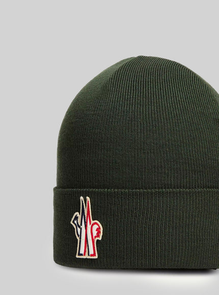 Moncler Grenoble Dark Green Wool Beanie With Logo