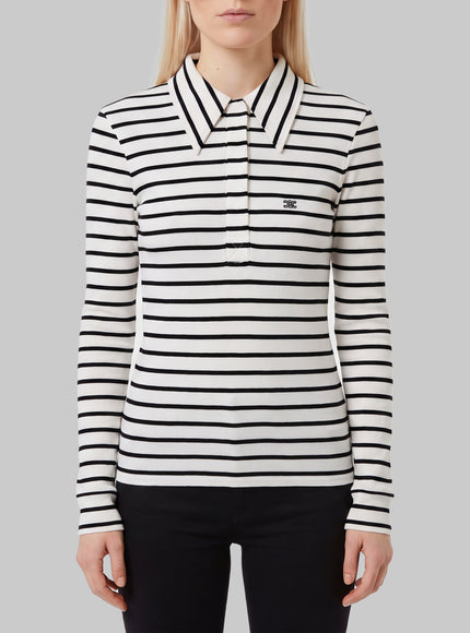 Celine Striped Silk Jersey Polo Shirt White