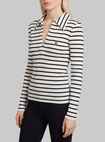Celine Striped Silk Jersey Polo Shirt