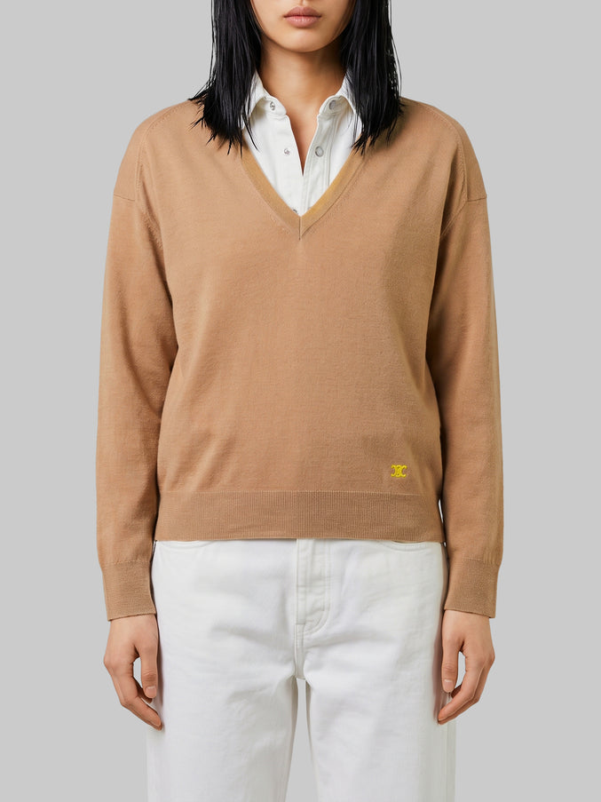 Celine V-neck Cashmere Sweater Brown