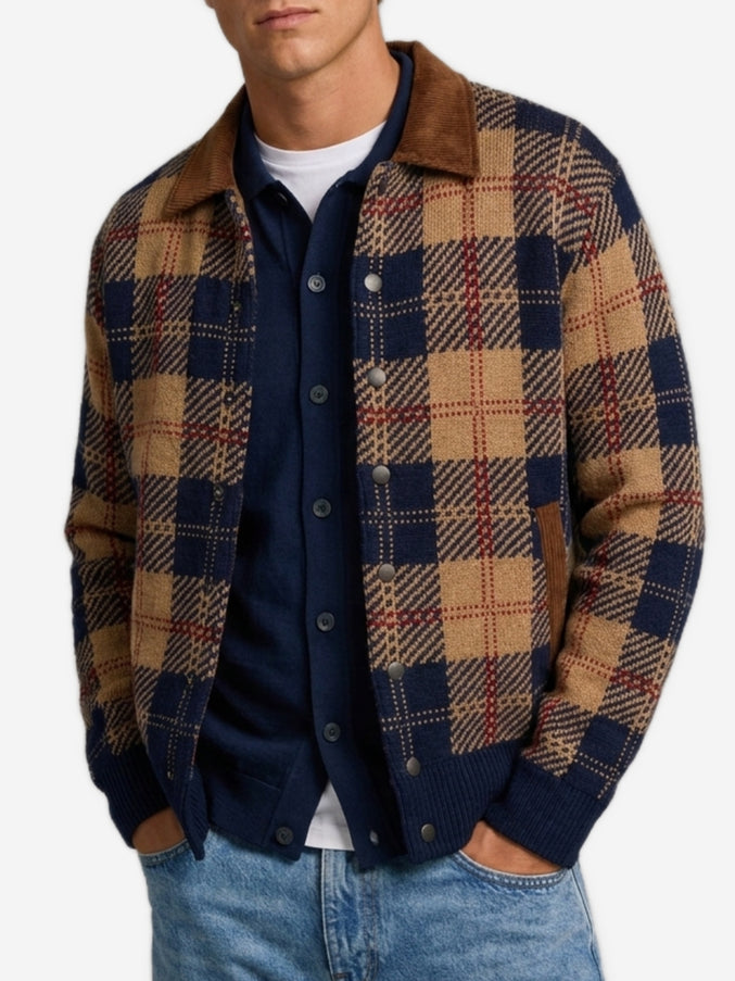 Guest In Residence Camel Combo Tartan Bomber