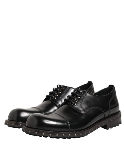 Dolce & Gabbana Black Leather Studded Formal Shoes