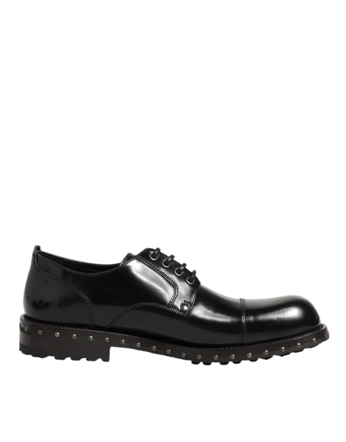 Dolce & Gabbana Black Leather Studded Formal Shoes