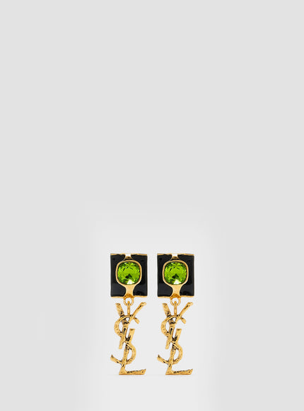 Saint Laurent Cassandre Enamel Drop Earrings In Glass QT Gold