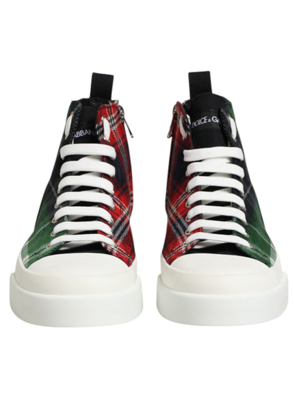Dolce & Gabbana Multicolor Plaid Cotton High-Top Sneakers