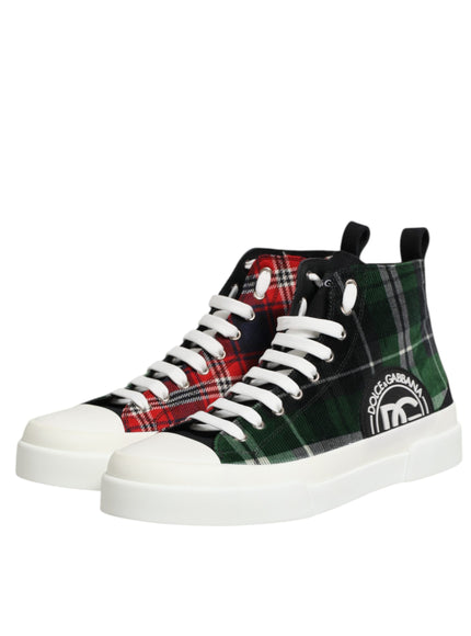 Dolce & Gabbana Multicolor Plaid Cotton High-Top Sneakers