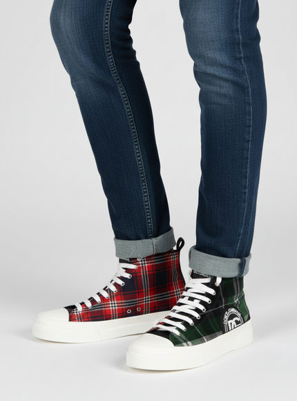 Dolce & Gabbana Multicolor Plaid Cotton High-Top Sneakers