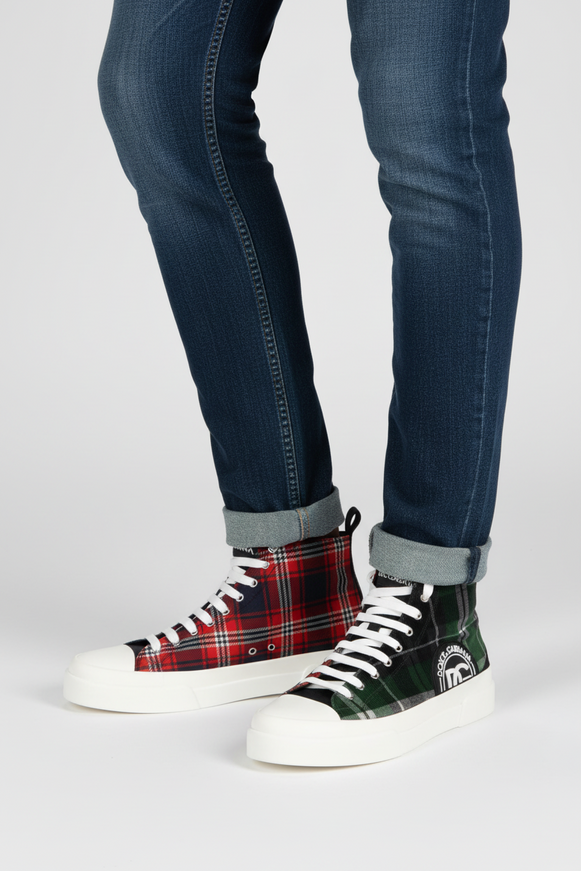 Dolce & Gabbana Multicolor Plaid Cotton High-Top Sneakers