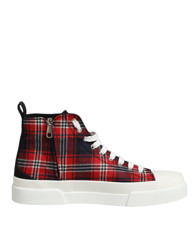 Dolce & Gabbana Multicolor Plaid Cotton High-Top Sneakers
