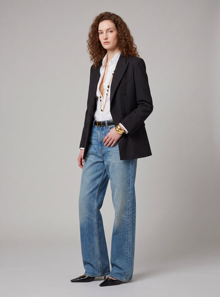 Saint Laurent Double-breasted Jacket In Chalk Mélange Wool