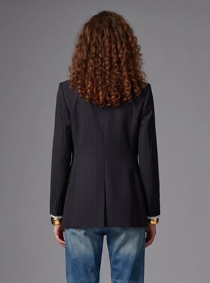 Saint Laurent Double-breasted Jacket In Chalk Mélange Wool