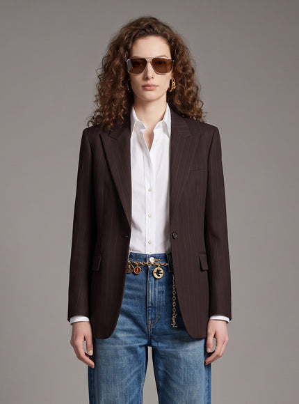 Saint Laurent Single-breasted Jacket In Chalk Mélange Wool Brown