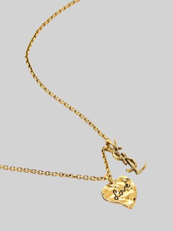 Saint Laurent Cassandre Heart Necklace In Brass