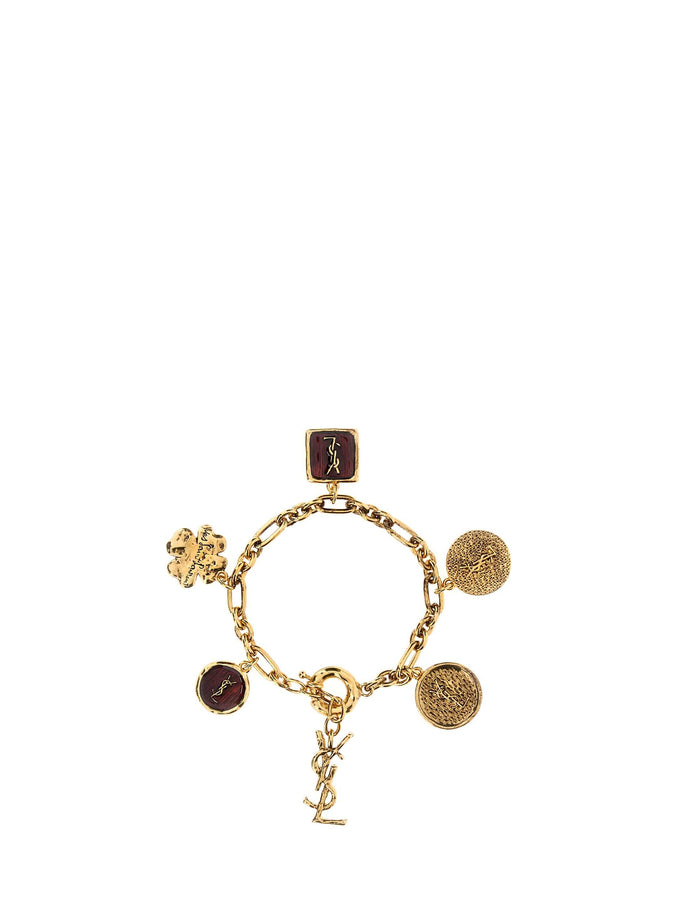 Saint Laurent Bracelet With Cassandre Charm In Enamel And Metal Gold