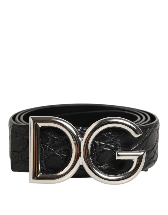 Dolce & Gabbana Black Caiman Leather DG Logo Buckle Belt