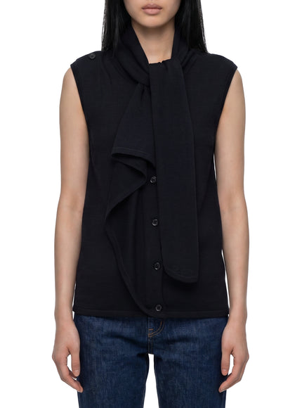 Lemaire Asymmetrical Cardigan In Merino Wool Blend Black