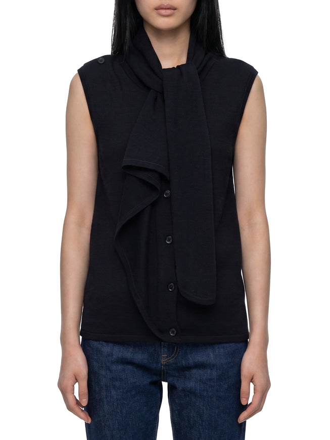 Lemaire Asymmetrical Cardigan In Merino Wool Blend Black