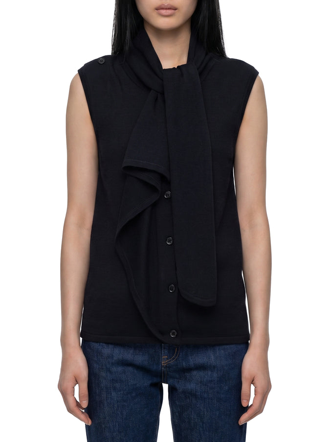 Lemaire Asymmetrical Cardigan In Merino Wool Blend Black