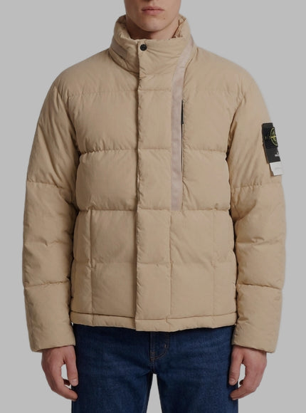 Stone Island Beige Cotton And Nylon Canvas Down Jacket. Beige