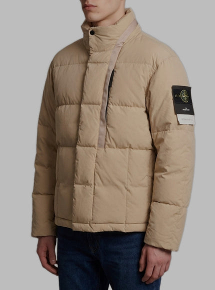 Stone Island Beige Cotton And Nylon Canvas Down Jacket.