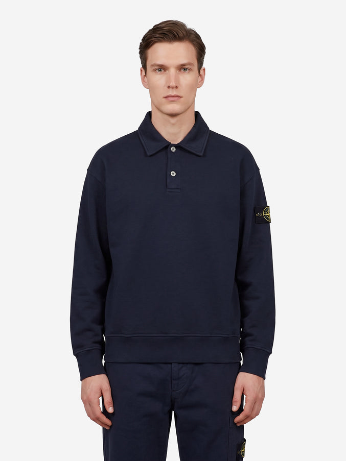 Stone Island Oversize Long-sleeved Polo Shirt Blue