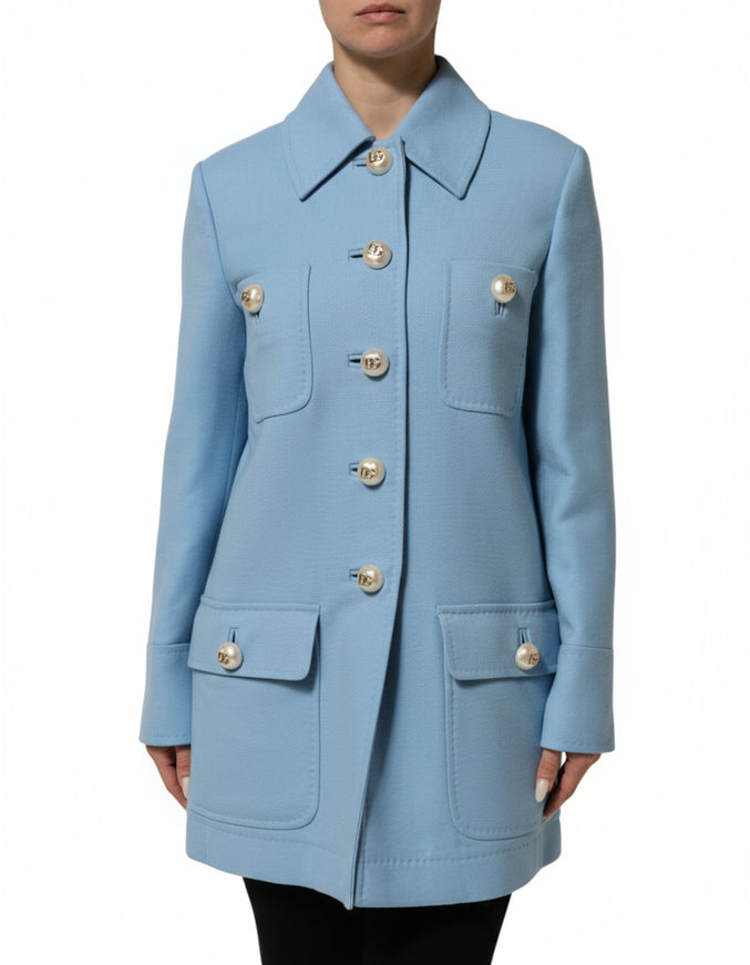 Dolce & Gabbana Blue Buttoned-Down Coat Jacket