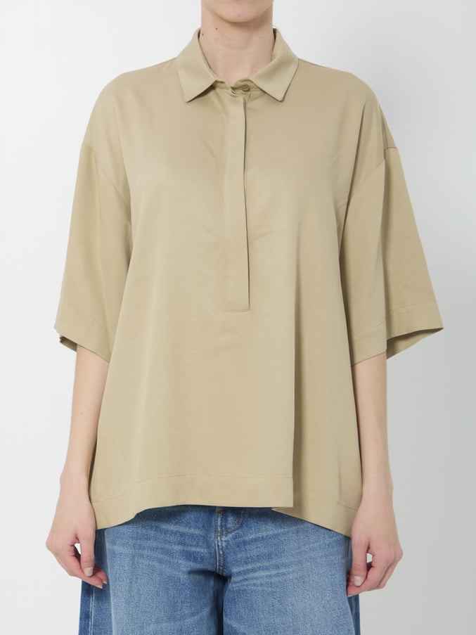 The Frankie Shop Eda Fluid Polo Shirt Beige