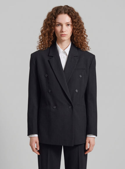 The Frankie Shop Double-breasted Jade Blazer In Black Pinstripe Black