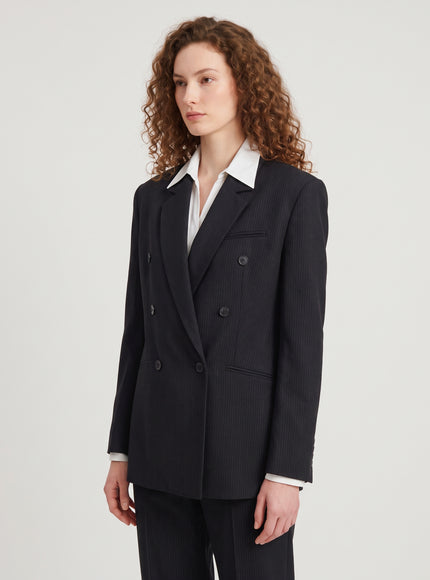 The Frankie Shop Double-breasted Jade Blazer In Black Pinstripe