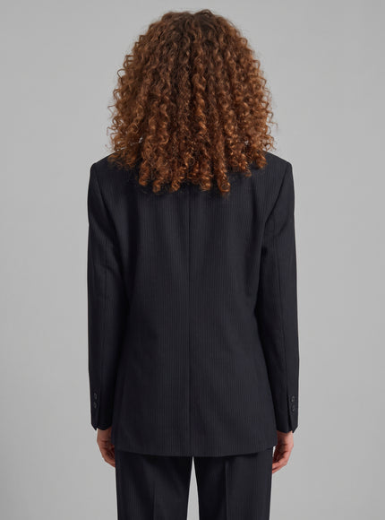 The Frankie Shop Double-breasted Jade Blazer In Black Pinstripe